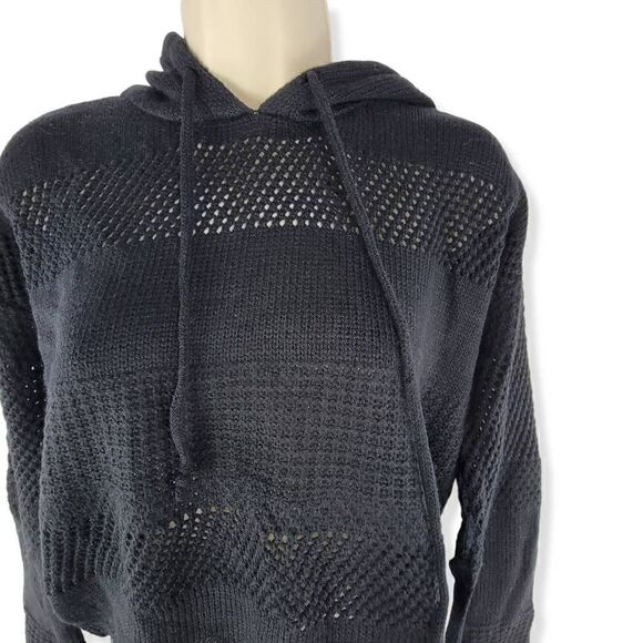 Ultra Flirt Black Hooded open knit sweater Small Junior - Picture 3 of 3